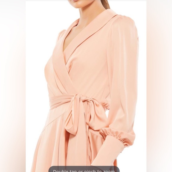 Mac Duggal Long Sleeve Wrap Dress Style 12514 Salmon Pink Size 12 - Picture 3 of 9